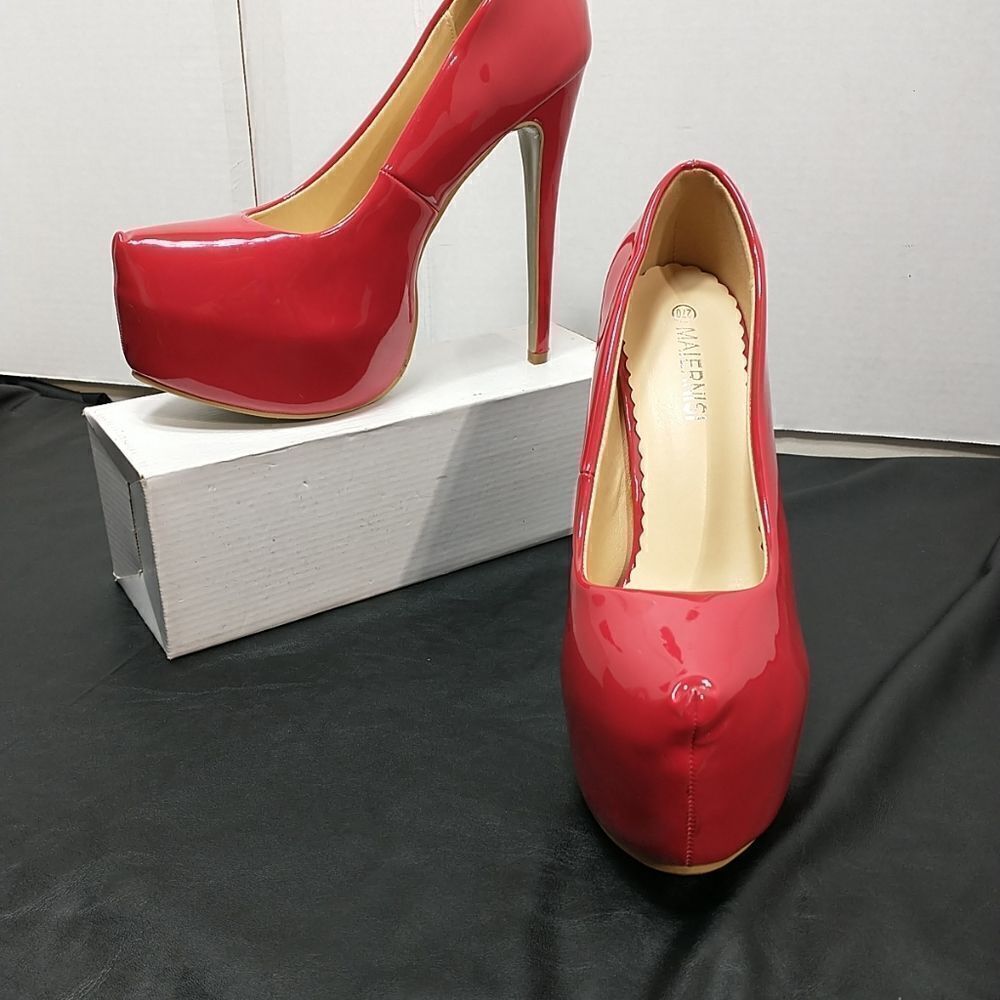 MAIERNISI JESSI Unisex Men's SZ 9 Women's SZ 10.5 Stiletto High Heel Red.